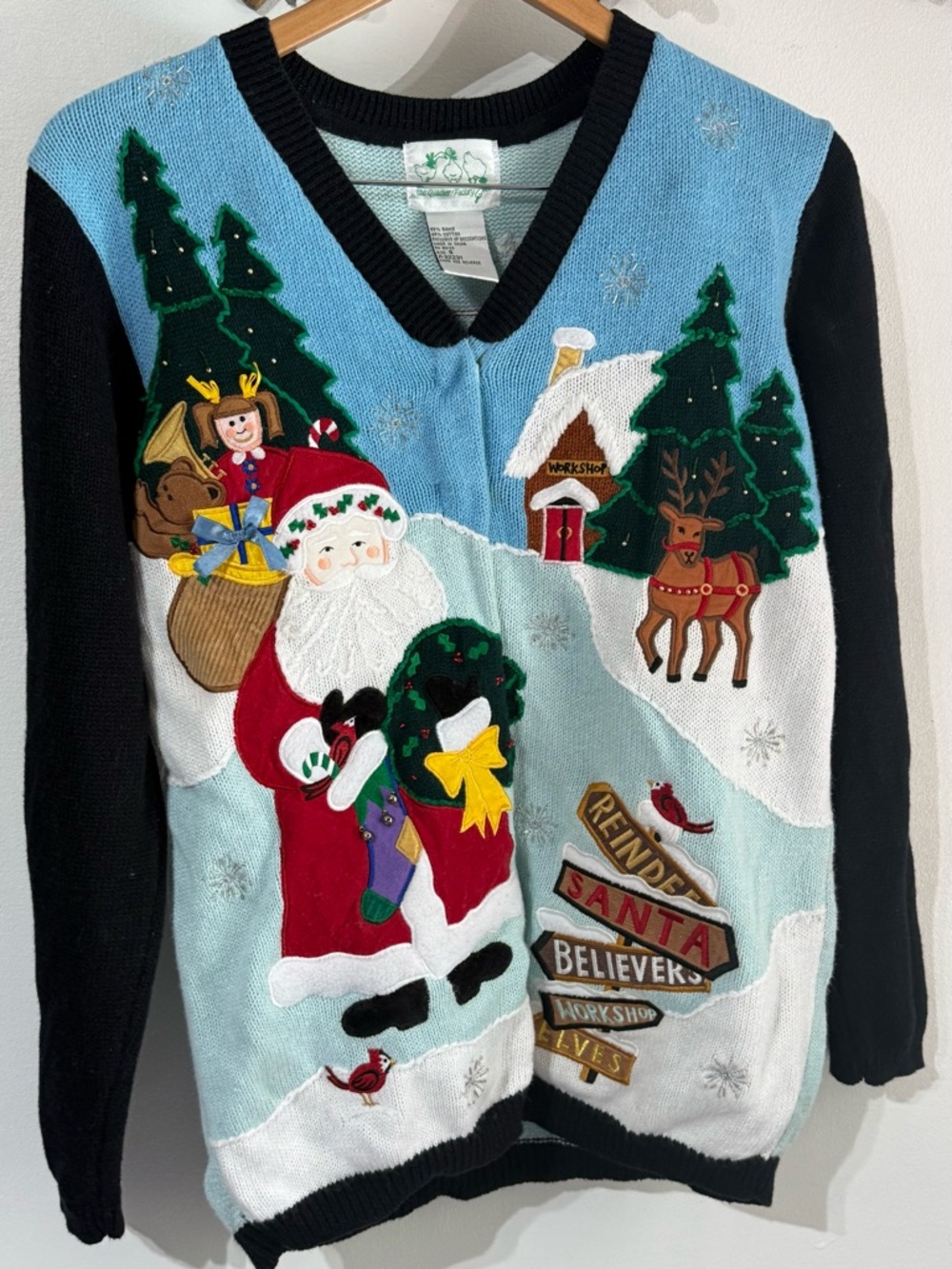 Quacker Factory Wmn's Christmas Holiday V Neck Sweater Cardigan Embellished Sz S